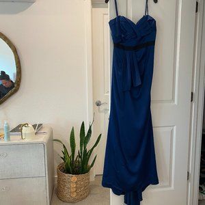 BCBGMaxAzria blue and black formal gown with train